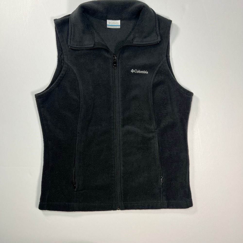 Columbia Benton Springs Fleece Vest Womens Medium Black Full Zip Sleeveless Soft